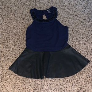 Blue and Black Peplum Top